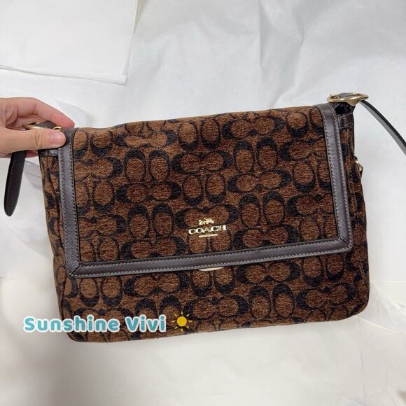 NWT Limited Coach Etta Flap Shoulder Bag in Signature Chenille CCE58 IM/Truffle - Picture 2 of 15